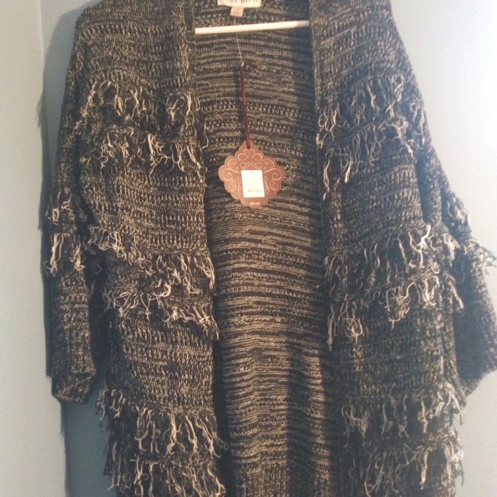 Black and white fringe cardigan